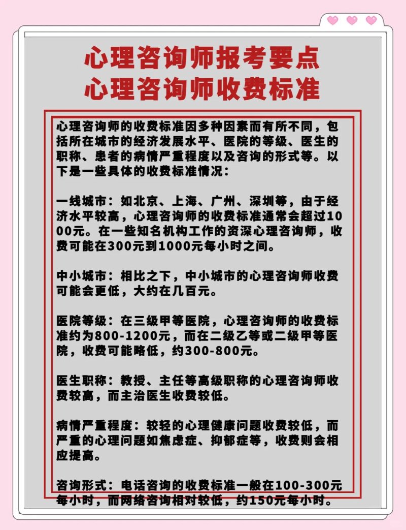 心理咨询收费标准